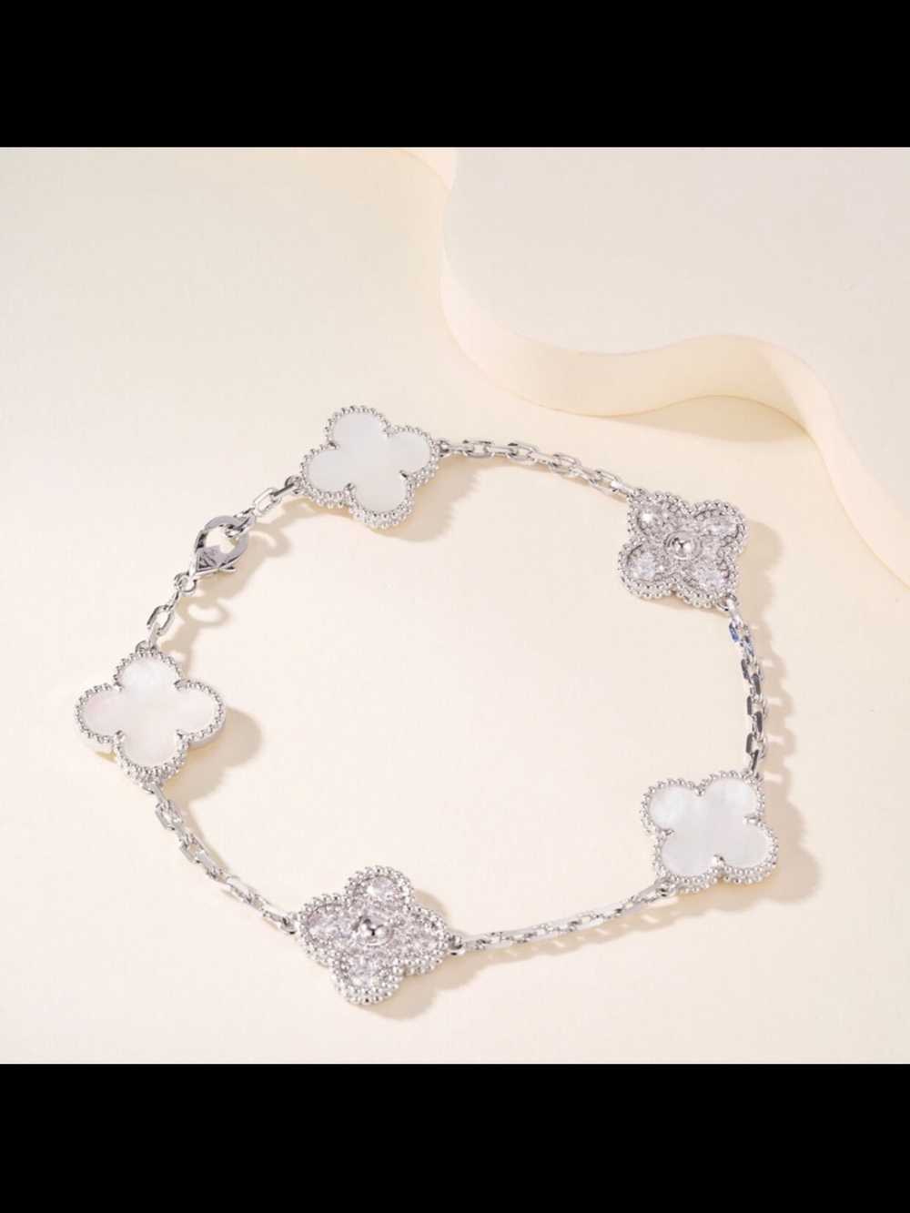 Van Cleef & Arpels White and Silver Alhambra Mother-of-Pearl Bracelet